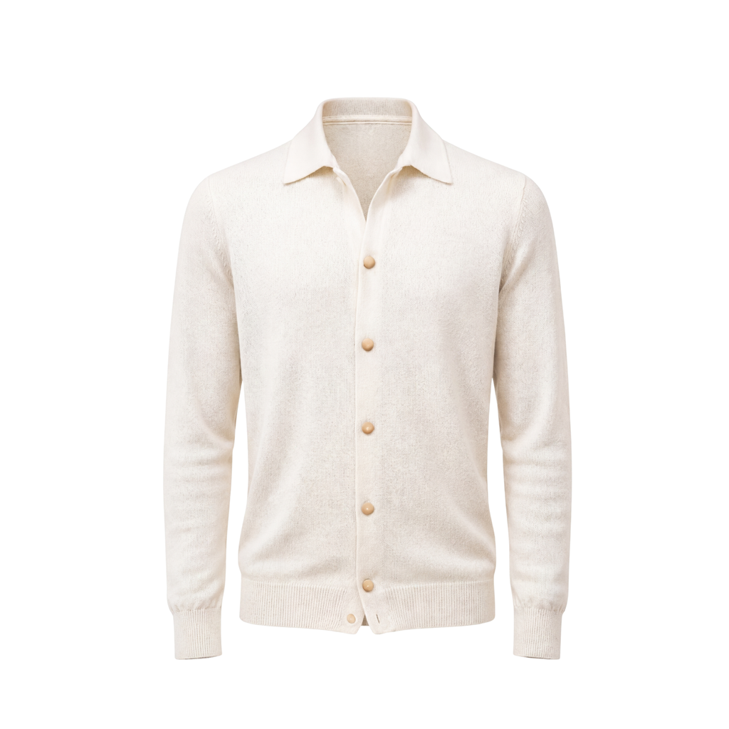 CARDIGAN CON COLLO A CAMICIA PANNA