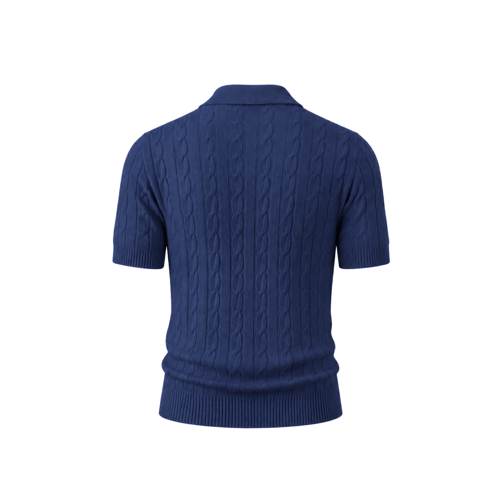 CREAM CABLE-KNIT SHORT SLEEVE POLO (Royal Blue)