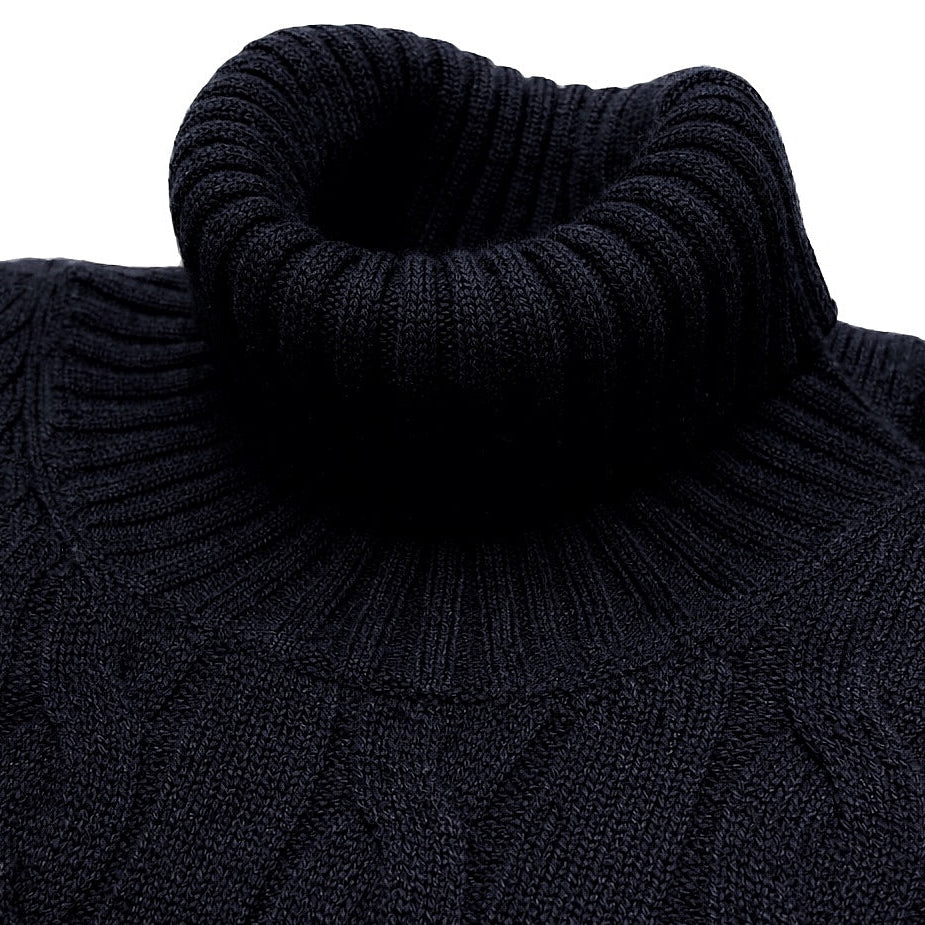 BLUE CABLE KNIT TURTLENECK