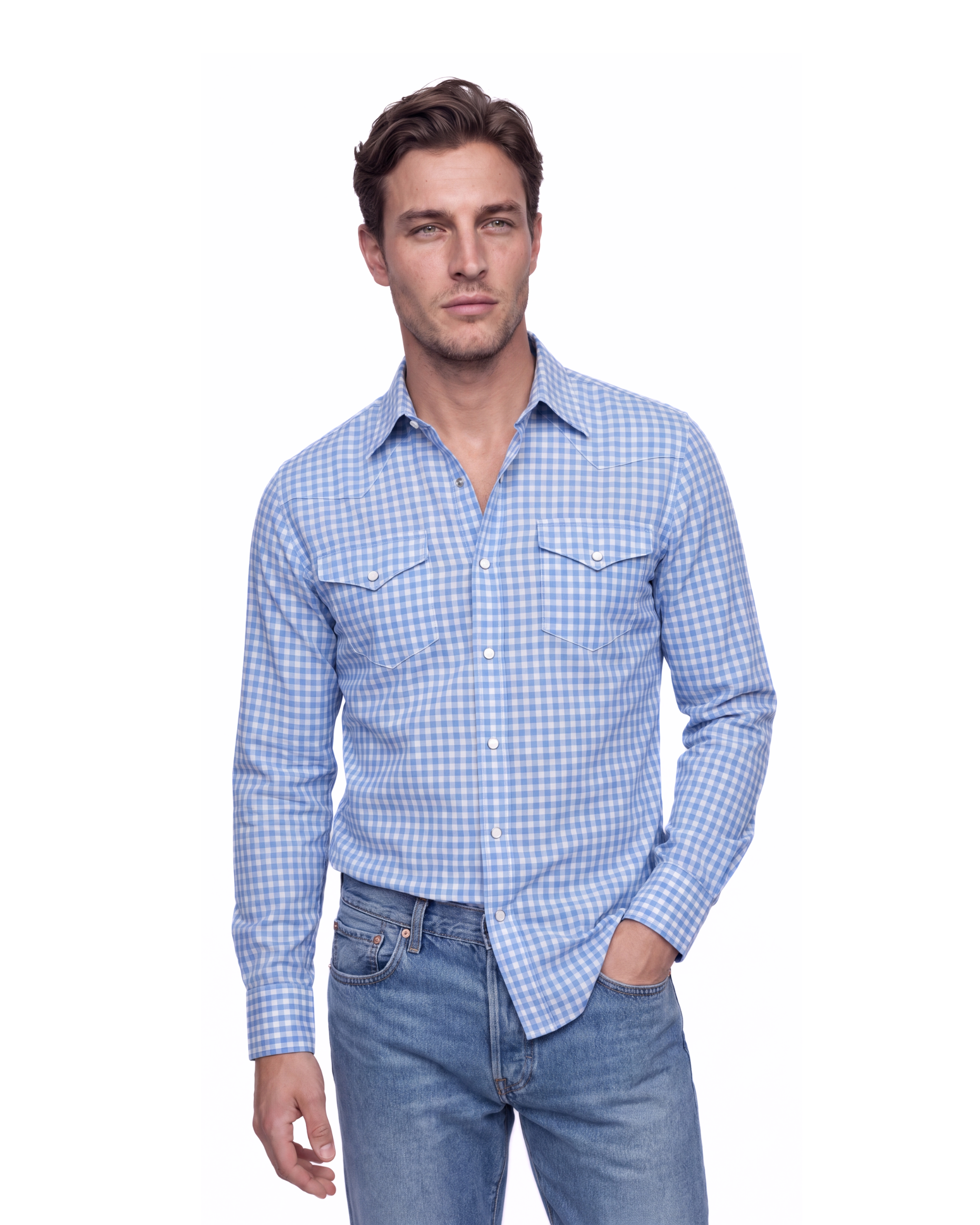 CAMICIA COWBOY A QUADRETTI AZZURRO