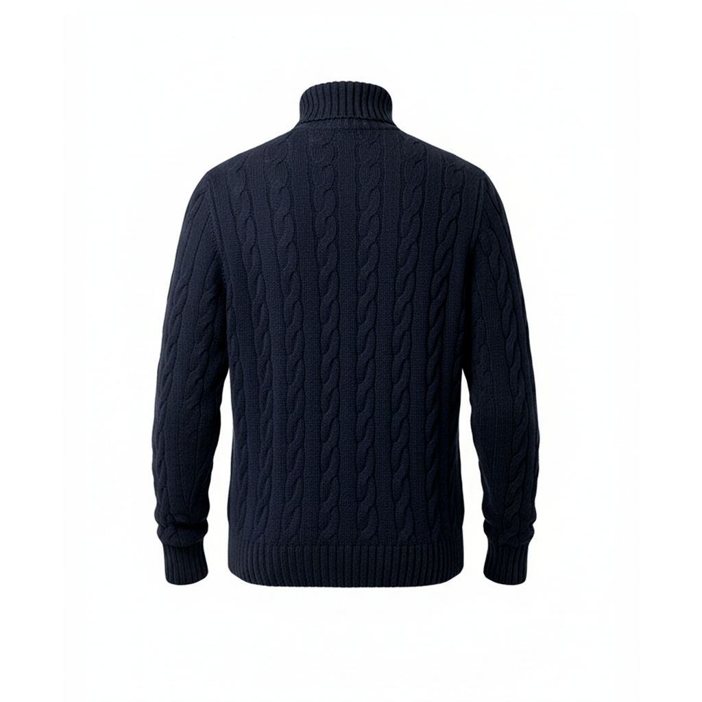 BLUE CABLE KNIT TURTLENECK