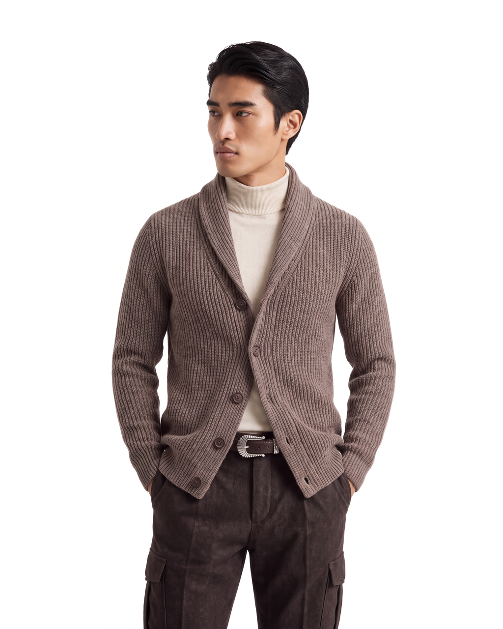 WOOL AND CASHMERE CARDIGAN (Taupe)