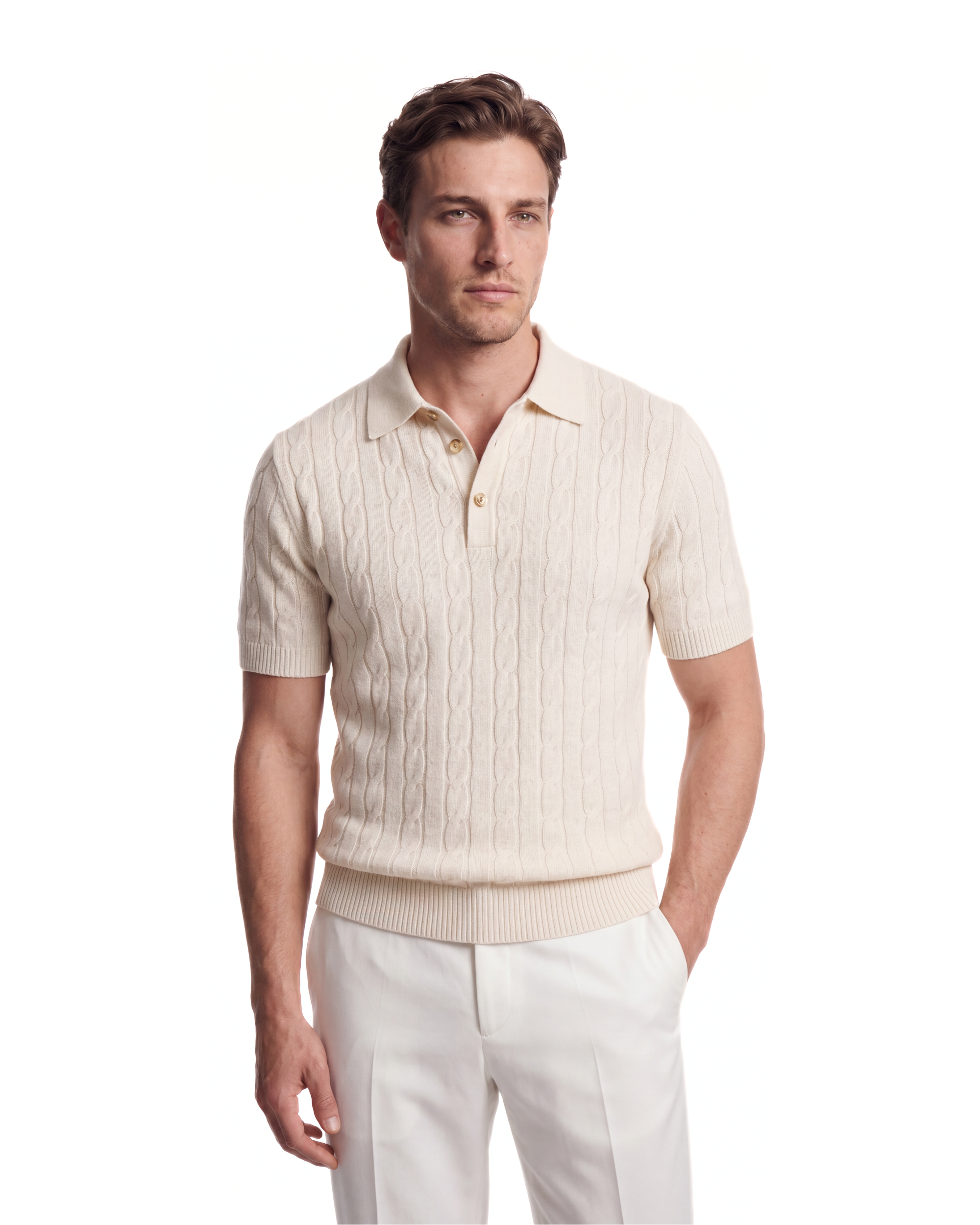 POLO MANICHE CORTE A TRECCE PANNA