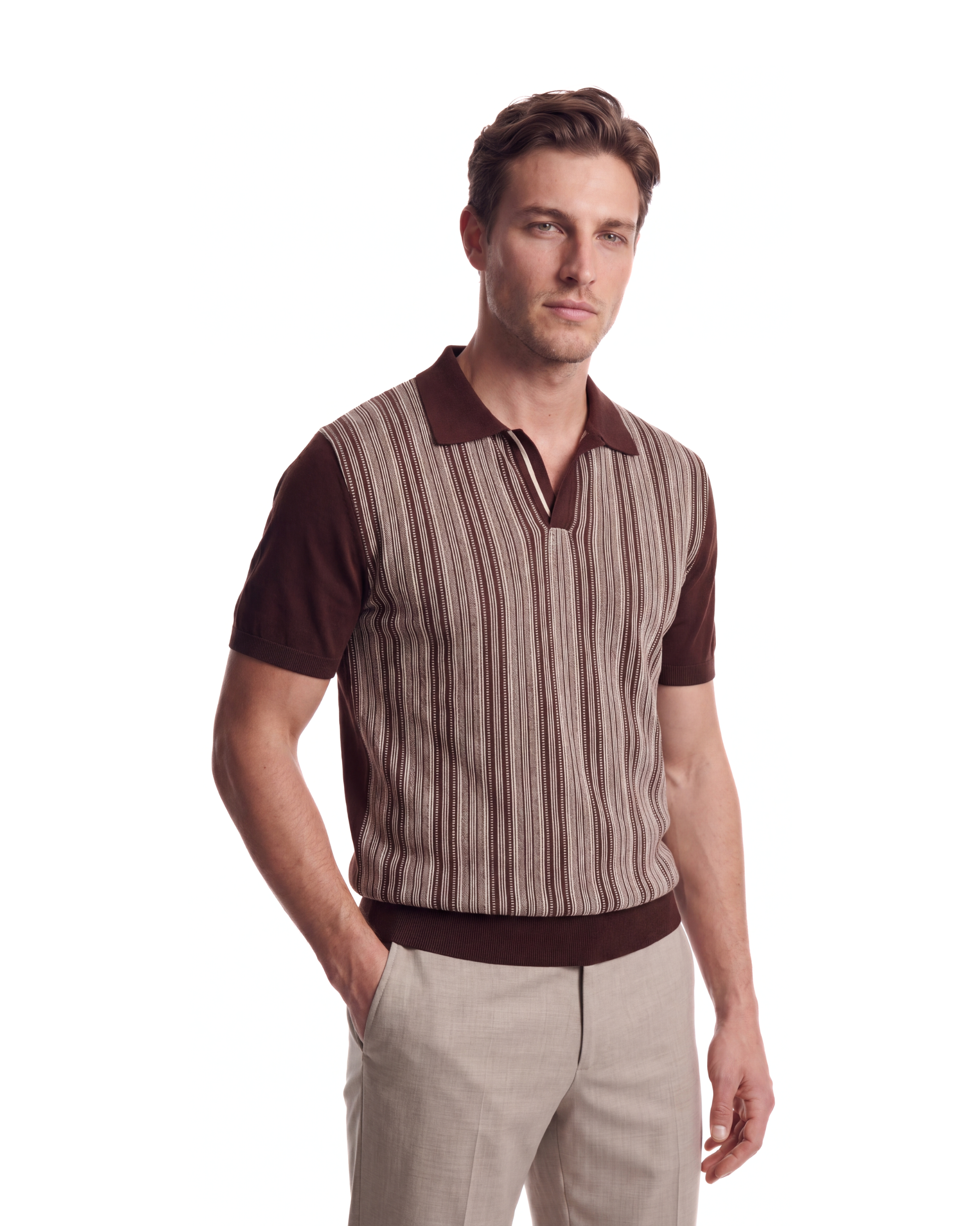 POLO IN JACQUARD MARRONE