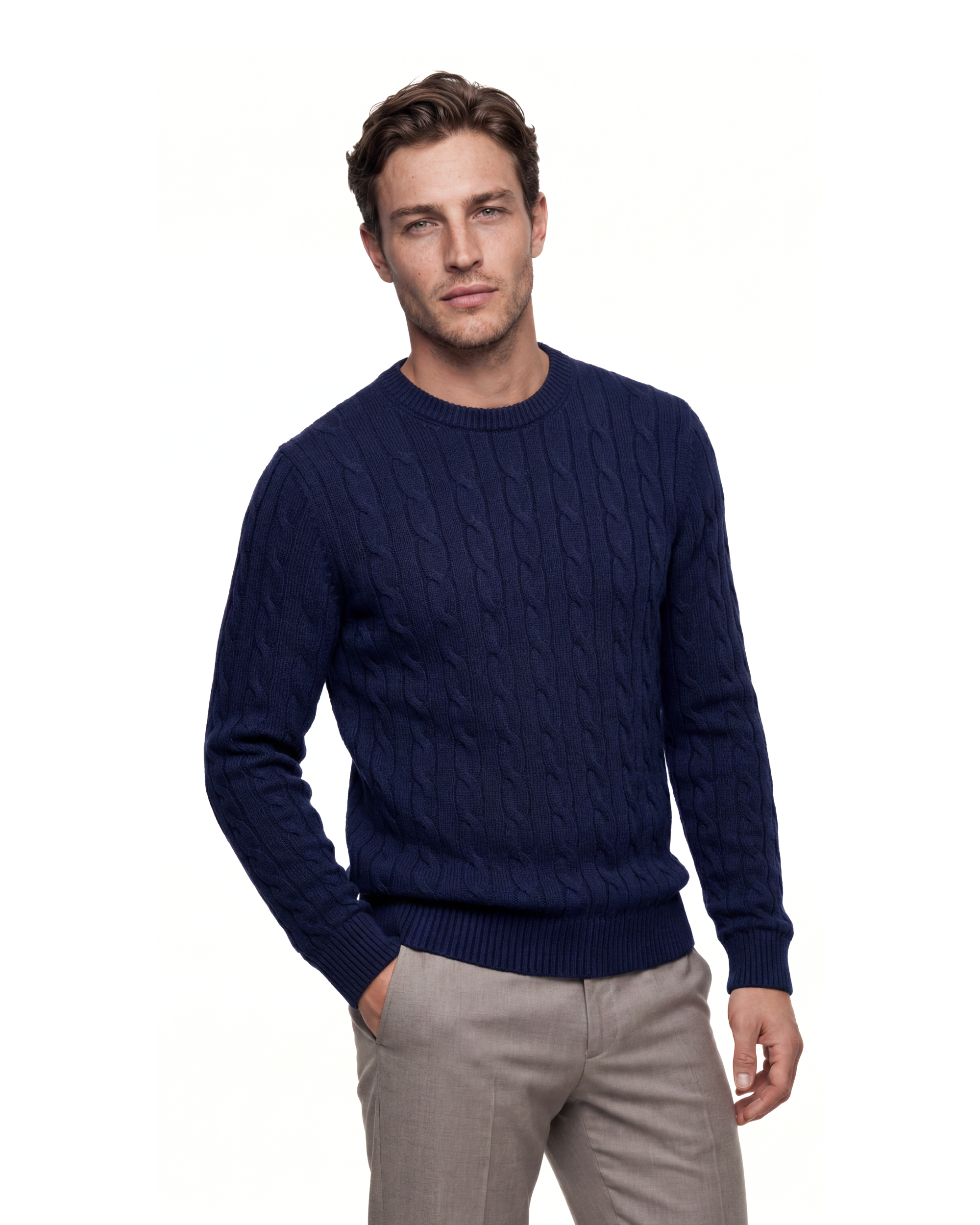 MAGLIONE GIROCOLLO A TRECCE NAVY
