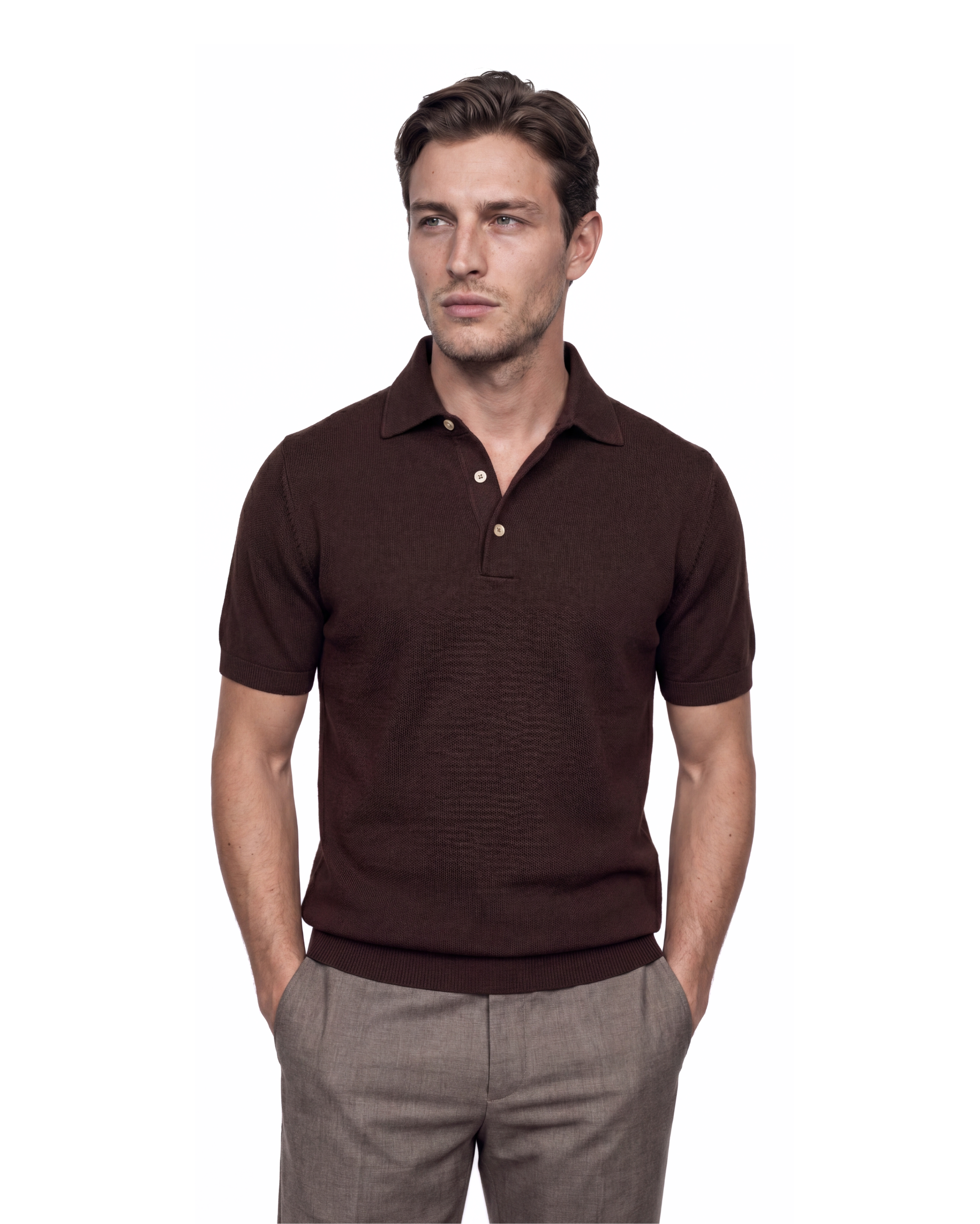 POLO A MANICHE CORTE MARRONE