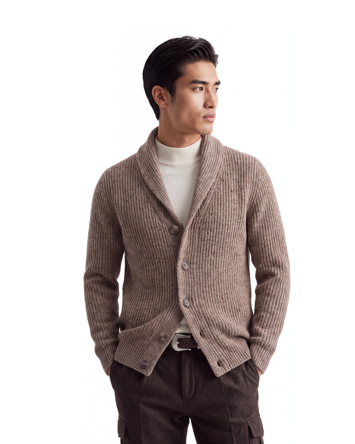 CARDIGAN IN LANA E CASHMERE (TAUPE)