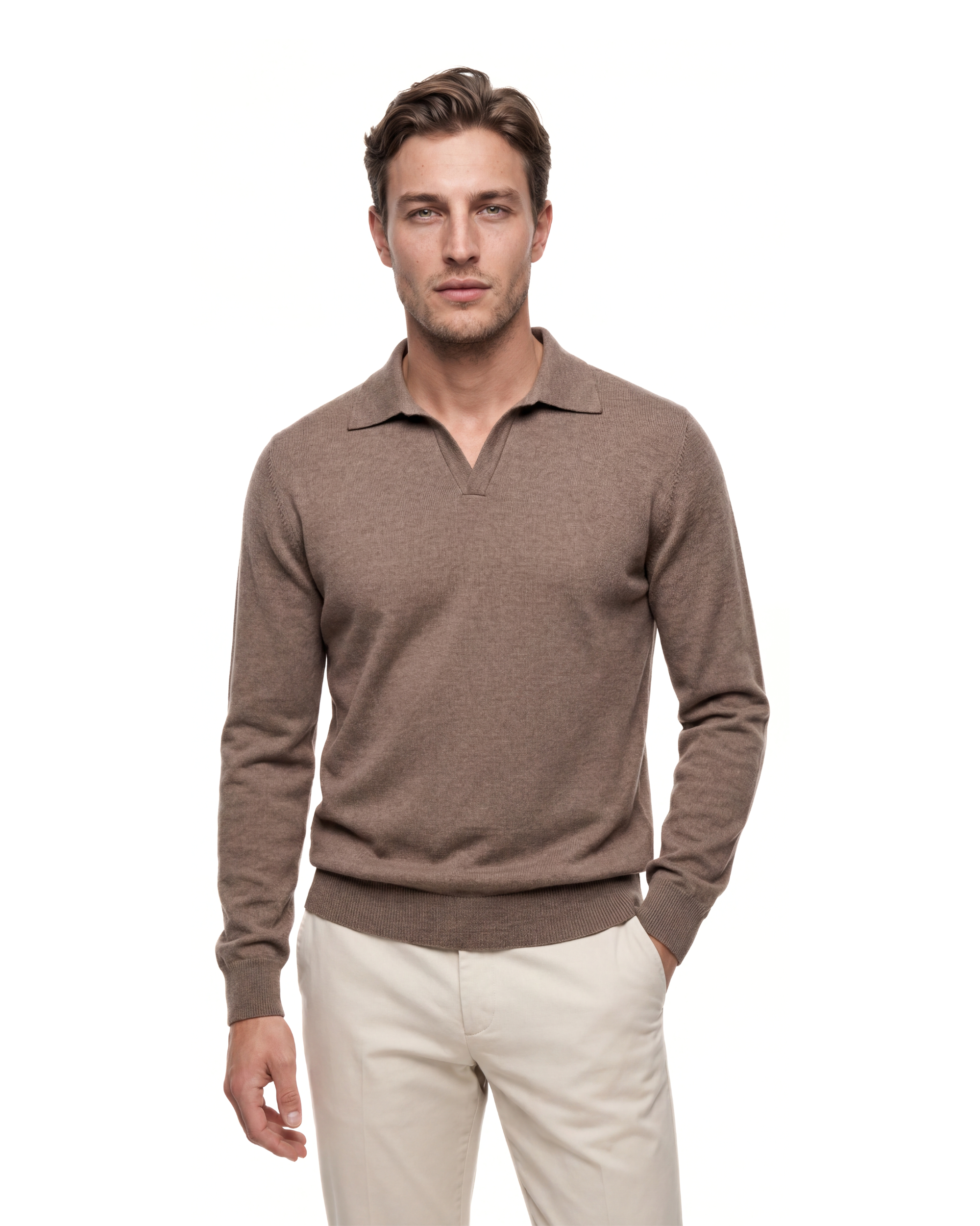 POLO TAUPE SENZA BOTTONI