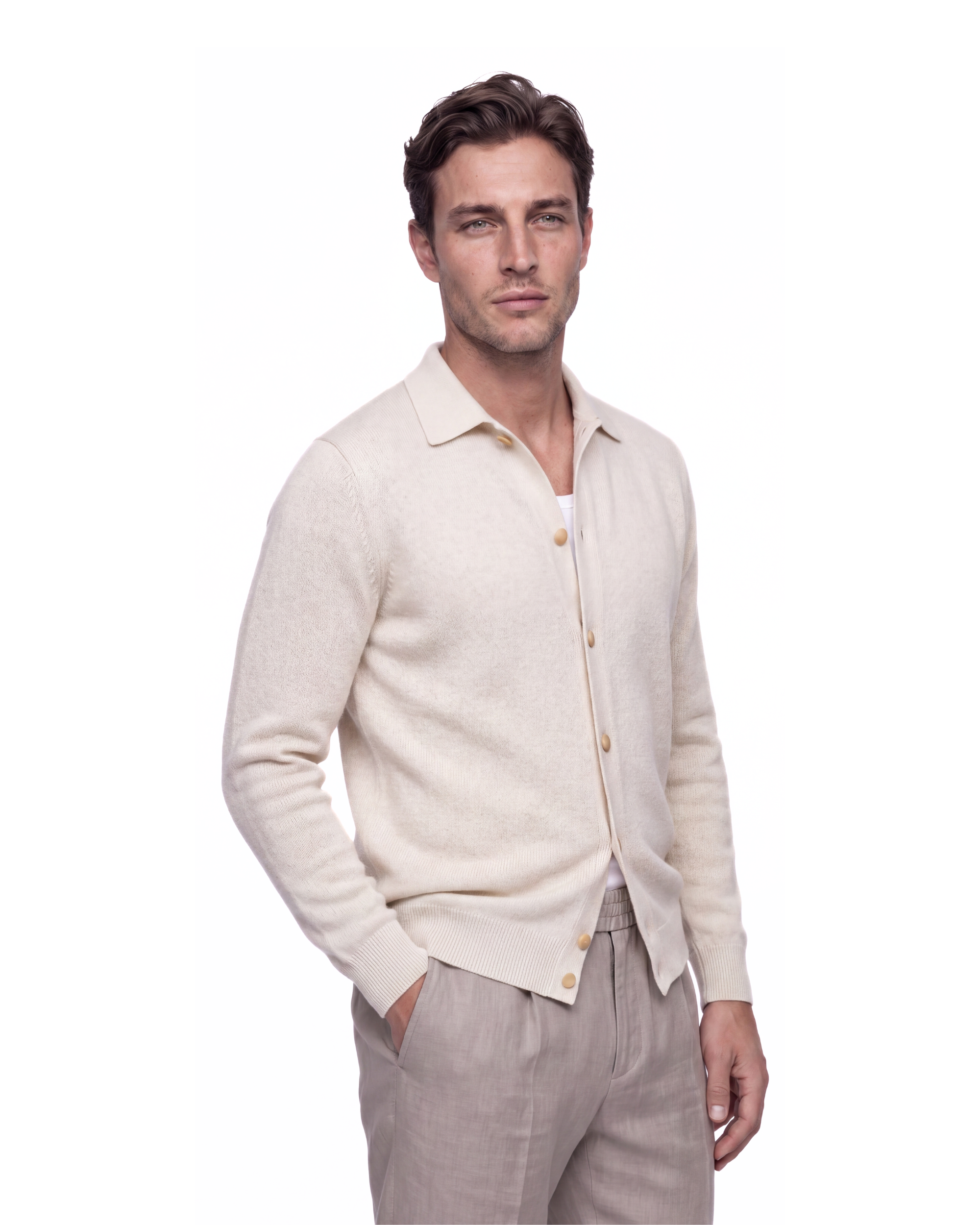CARDIGAN CON COLLO A CAMICIA PANNA